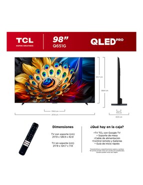 Pantalla Tcl QLED de 98 pulgadas 4K/UHD 98Q651G con Google TV