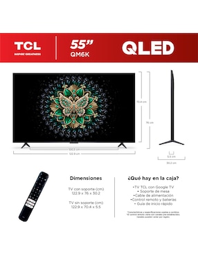 Pantalla Tcl QD- mini LED de 55 pulgadas 4K/UHD 55QM6K con Google TV