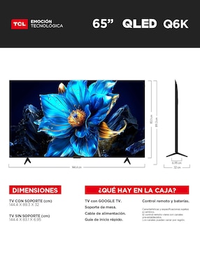Pantalla TCL QLED de 65 pulgadas 4K/UHD 65Q6K con Google TV
