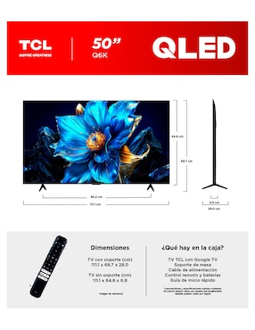 Pantalla Tcl QLED de 50 pulgadas 4K/UHD 50Q6K con Google TV