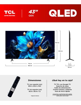 Pantalla TCL QLED de 43 pulgadas 4K/UHD 43Q6K con Google TV
