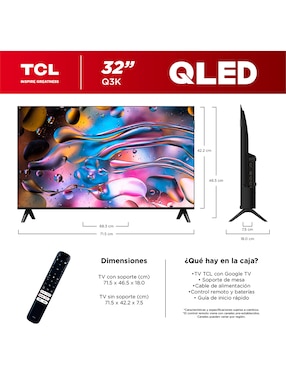 Pantalla TCL QLED de 32 pulgadas Full HD 32Q3K con Android TV