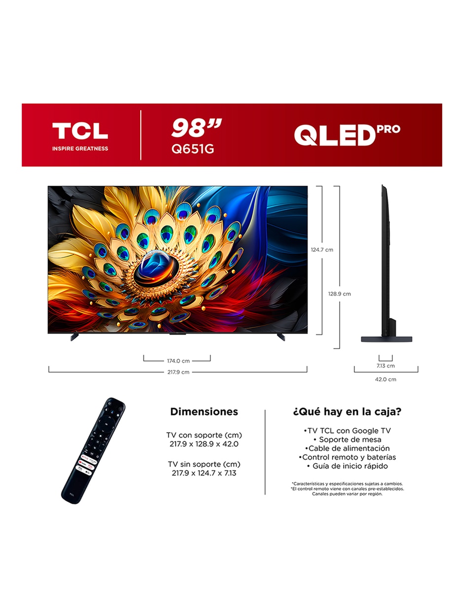 Pantalla QLED de 98 pulgadas 4K/UHD 98Q651G con Google TV 13