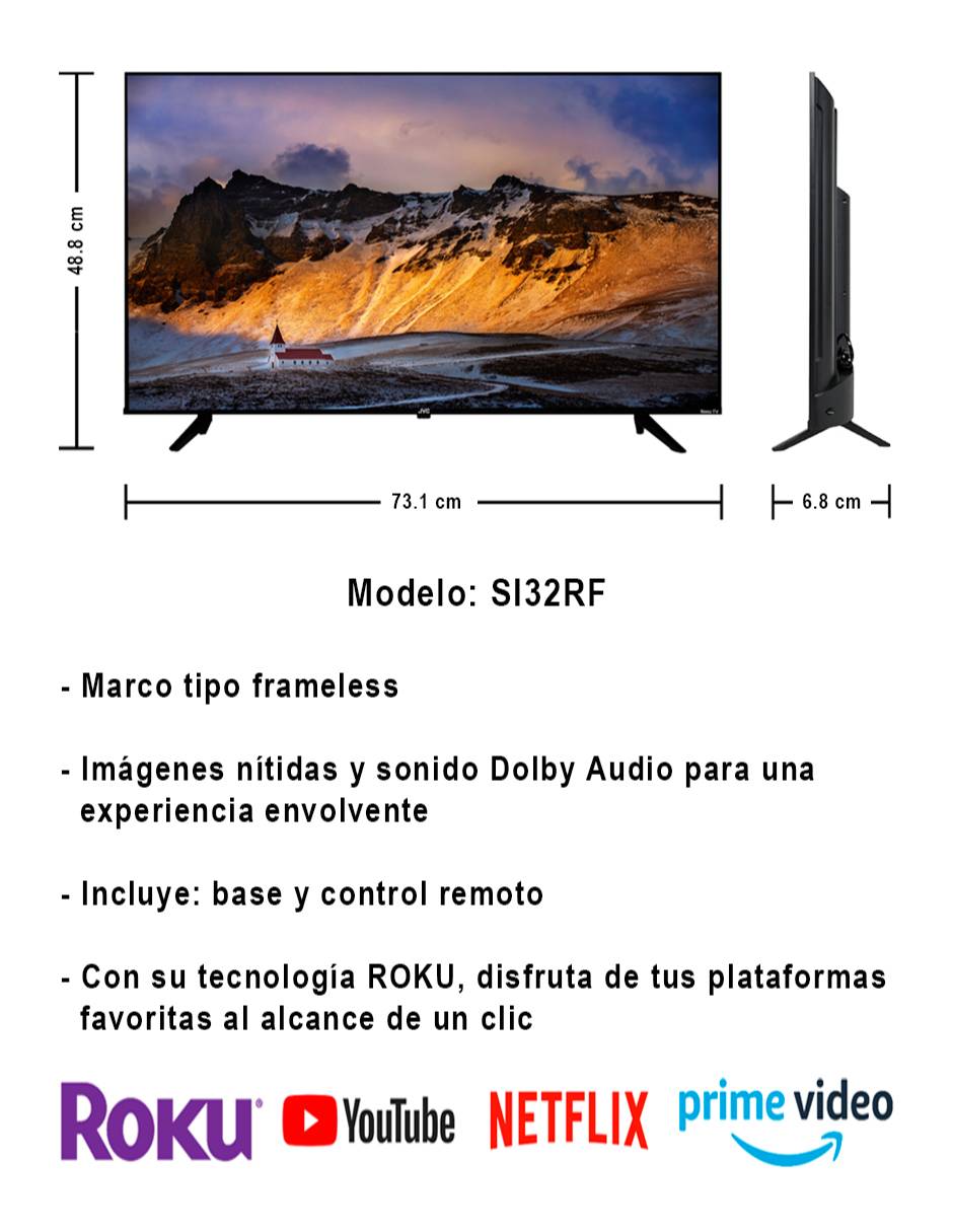 Pantalla Smart TV Led de 32 pulgadas HD SI32RF con Roku TV 3
