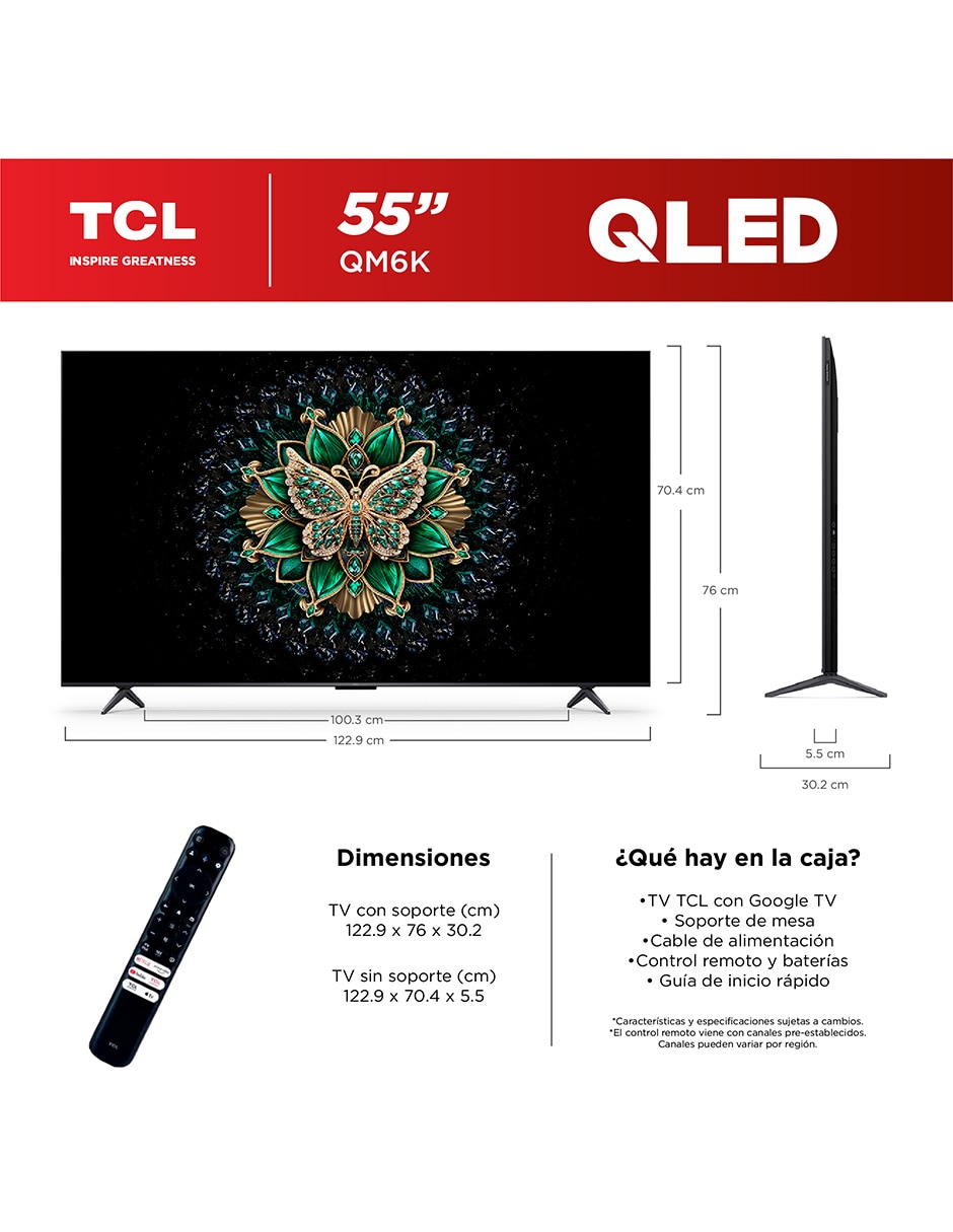 Pantalla QD- mini LED de 55 pulgadas 4K/UHD 55QM6K con Google TV 6