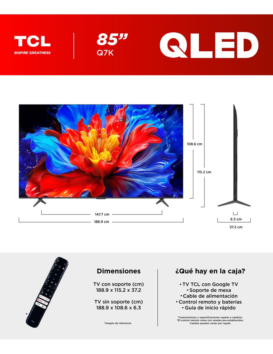 Pantalla QLED de 85 pulgadas 4K/UHD 85Q7K con Google TV 6