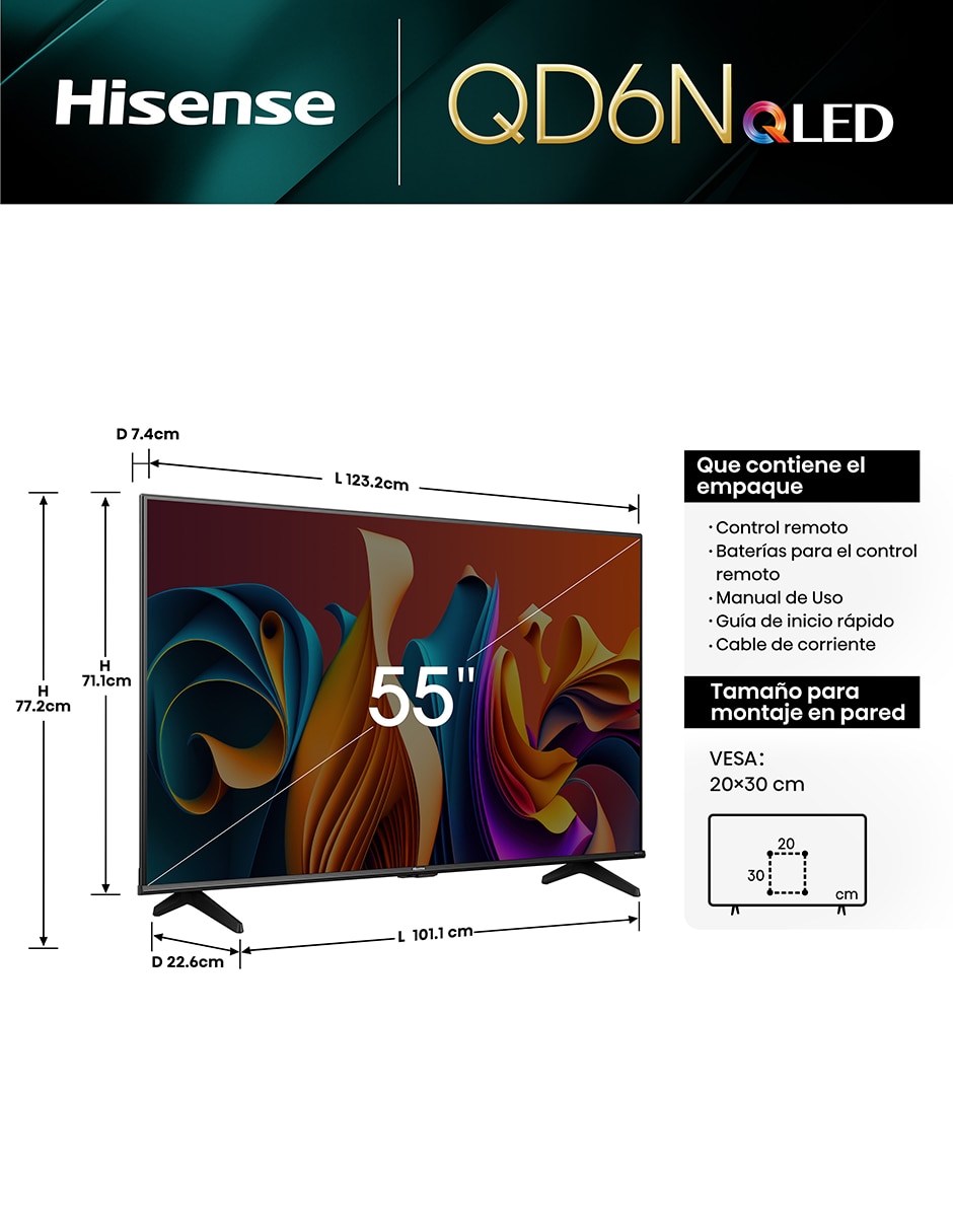 Pantalla QLED de 55 pulgadas 4K 55QD6N con Google TV 7