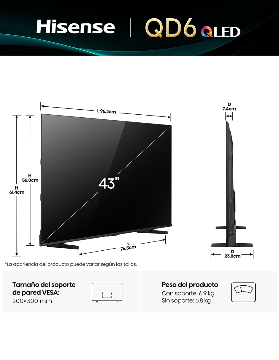 Pantalla Smart TV QLED de 43 pulgadas 4K/UHD 43QD6QV 17